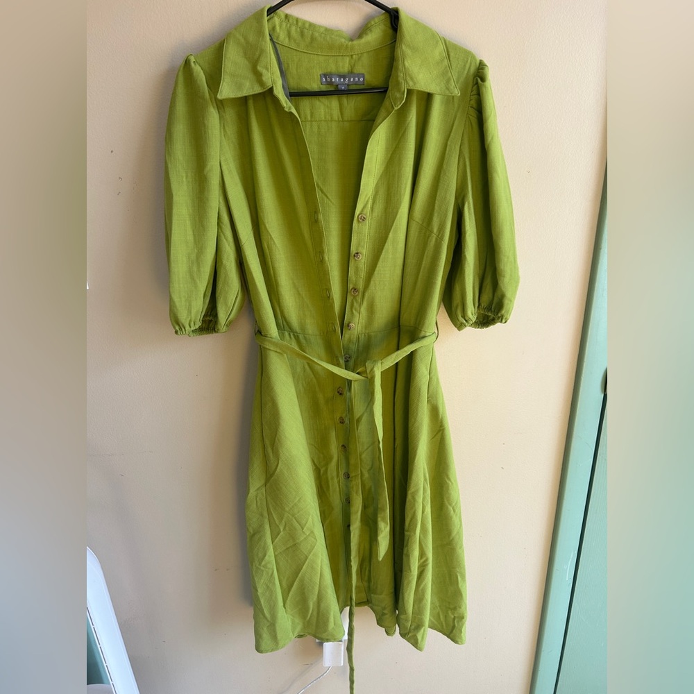 Sharagano Lime Green Button-Front Shirt Dress